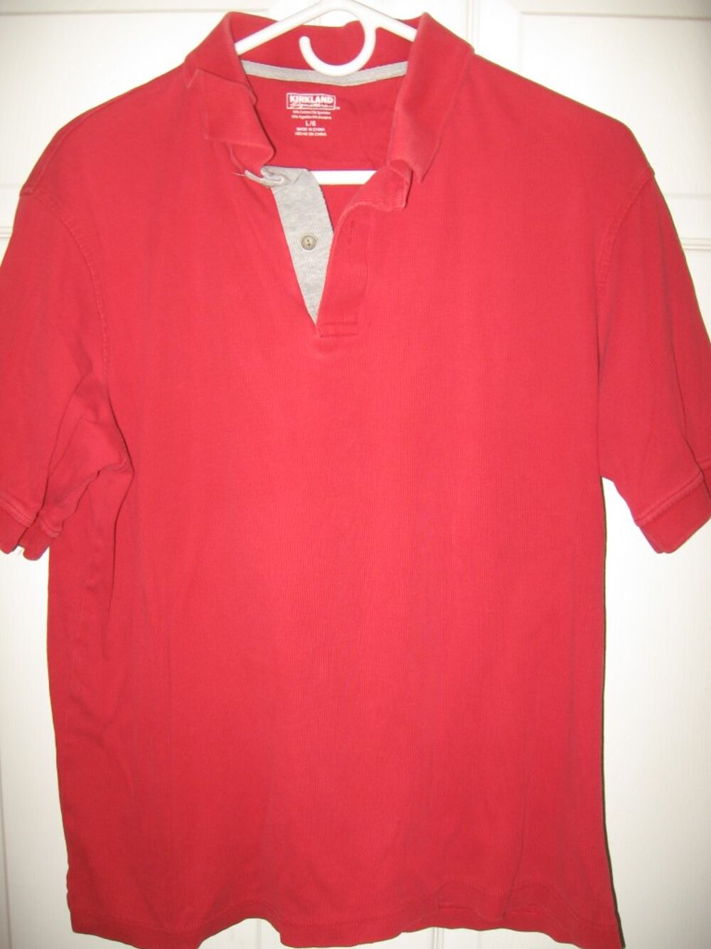 Kirkland Signature Polo Shirt Men's Size Large Red Ribbed Texture